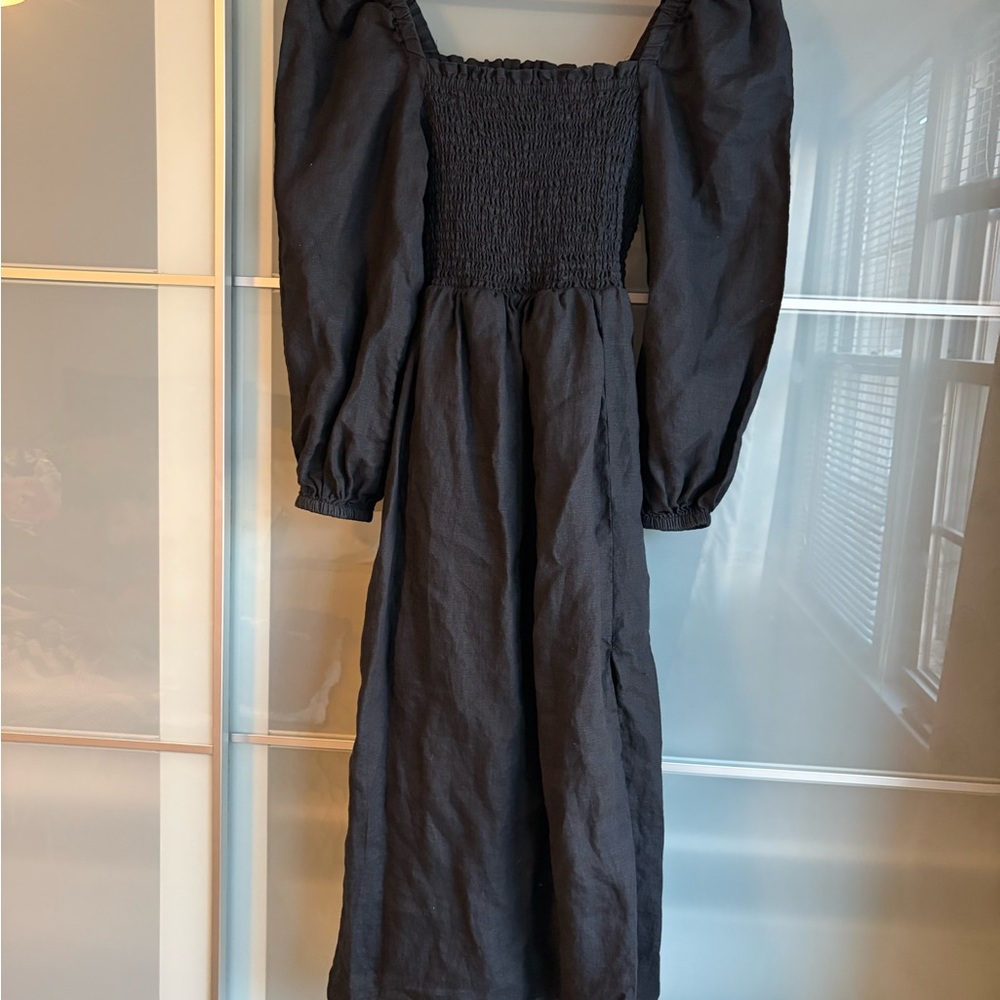J. Crew Black Long Sleeve Smocked Dress